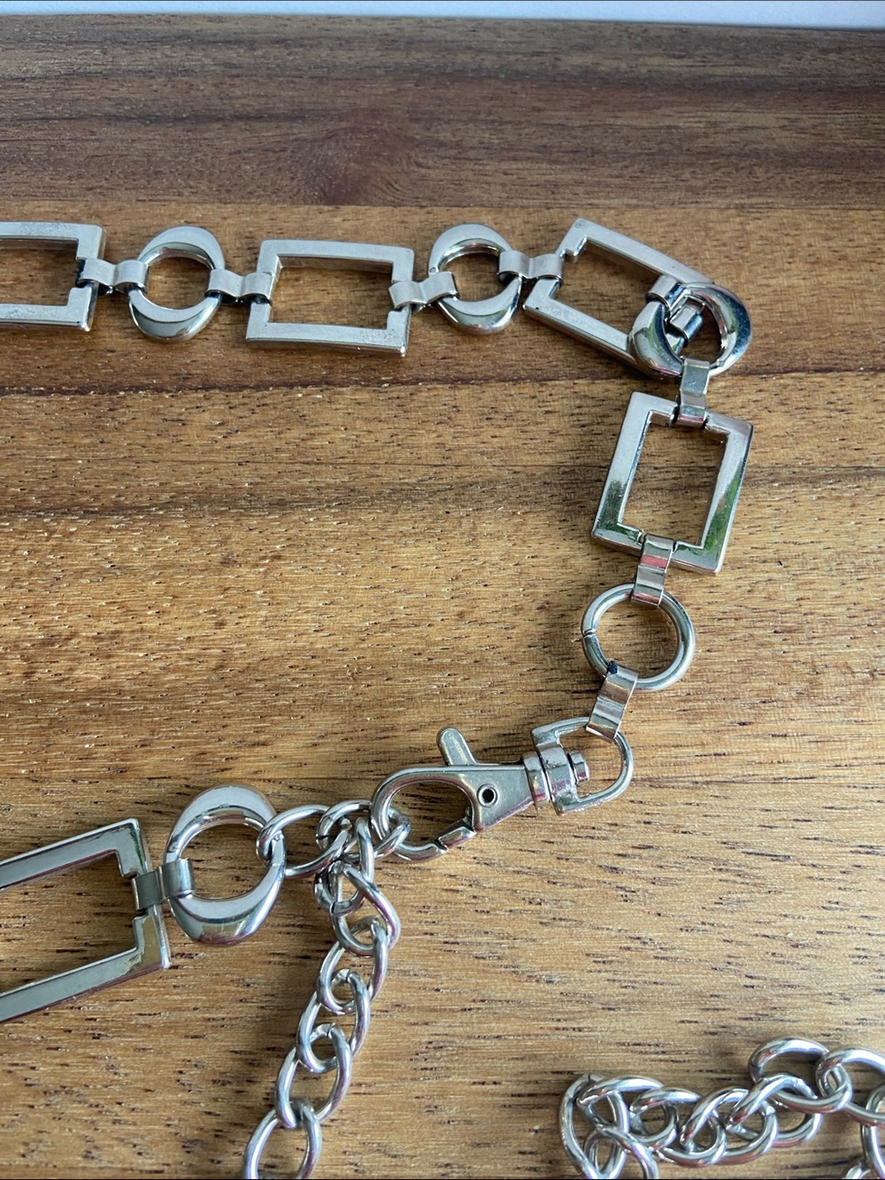 Silver Tone Chain Link Belt Geometric Modern Minimalist Adjustable Y2K - Picture 4 of 5